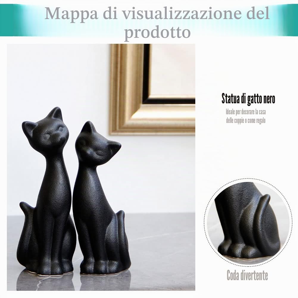 2 pz Figurine di Gatto Nero in Porcellana, Decorazioni per la casa Mini Figurine di Gattino Nero Opaco, Regalo per gli Amanti dei Gatti, Adatto per la Decorazione di Interni o Regalo di Nozze