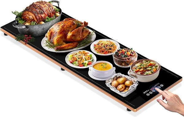 WARMOUNTS Electric Warming Tray (40''×12''), Glass Food Warming Tray with Adjustable Temperature Control, 10s Full Surface Heating, Electric Food Warmers for Parties Buffet Home Use, Black