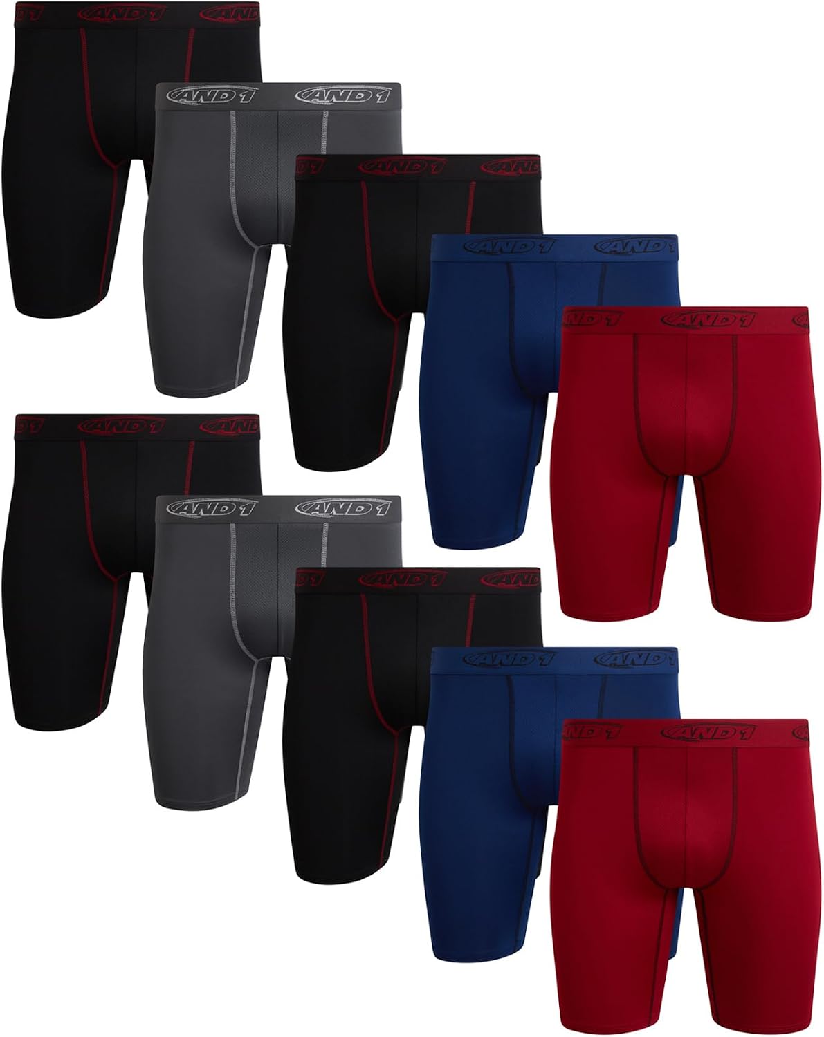AND1® Men's 6 Pack Pro Platinum Long Leg Boxer Briefs, 9" INSEAM "DRY