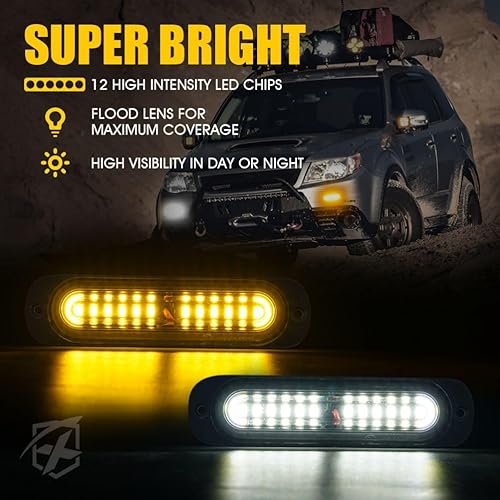 Miniatura 3 de Xprite Kit de luces estroboscópicas de montaje en superficie LED ámbarblanco, parrilla lateral, luz intermitente de advertencia de emergencia con