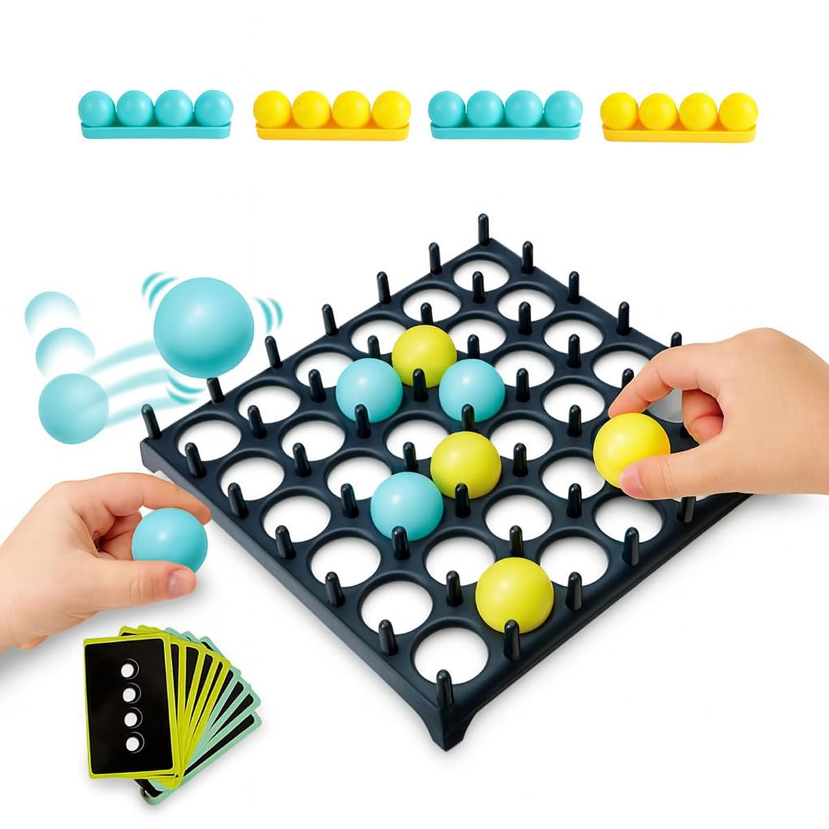 Toyana Bounce Ball Board Game with 16 Balls, 9 Challenge Cards for 2-4 Players, Interactive Jumping Learning Table Top Family Game for Kids, Teens & Adults, Fast-Paced Party Toy Game Gift for Ages 3+