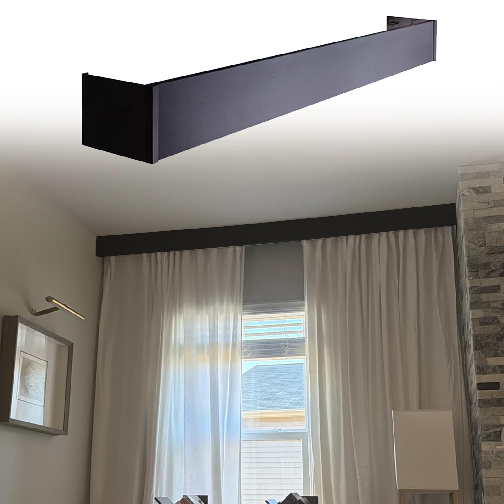 Blazea Modern Cornice Board Valances, Ceiling Mount Curtain Pelmet Panel without Tracks, Decorative Window Blackout Curtain Pelmet Box Aluminum(Black,7.5ft (228.6cm))