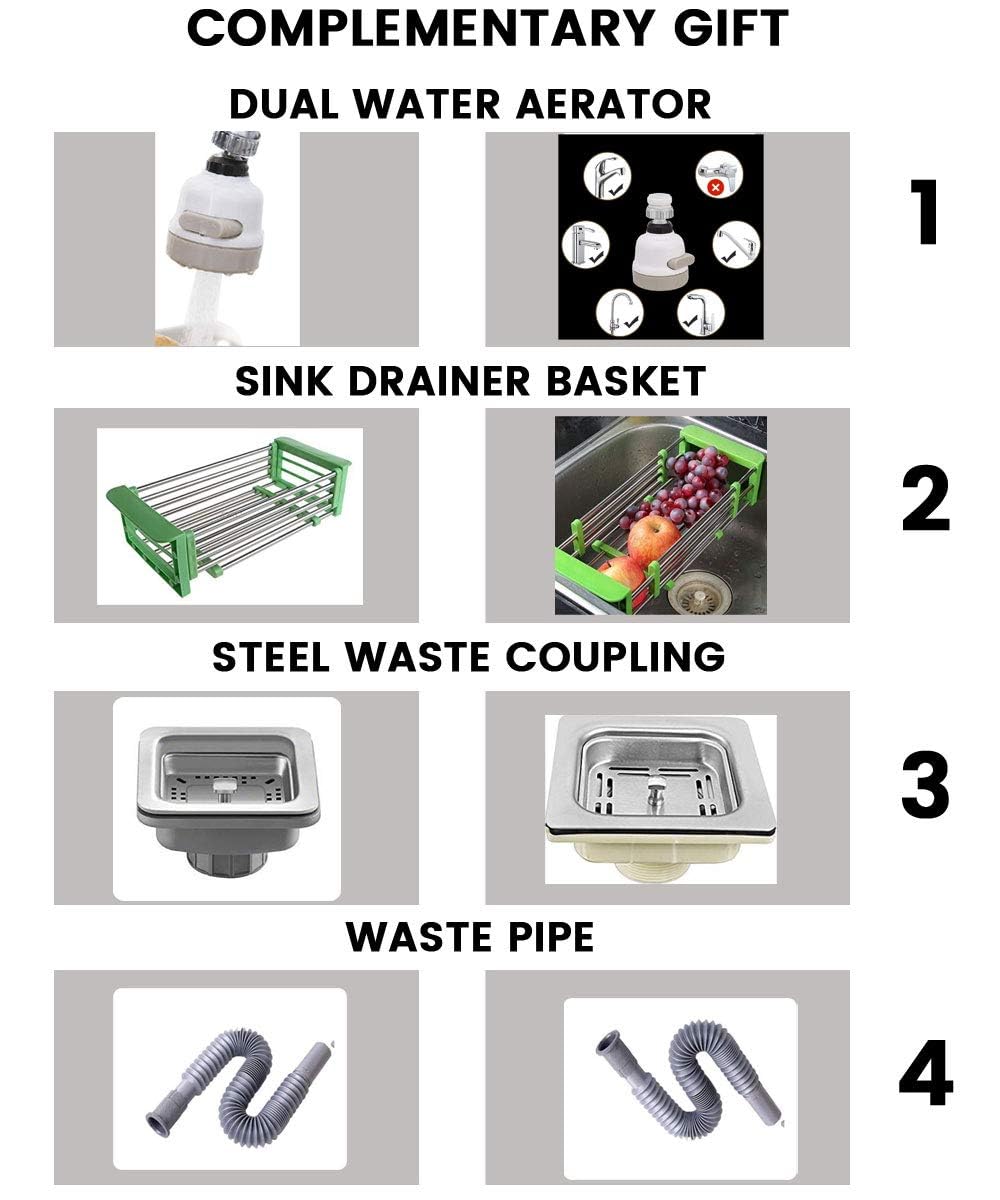 ZAP Hexa Series 304 Grade Stainless Steel Kitchen Sink | Single Bowl | Satin/Matte Finish | Square Coupling | Rust-Proof & Durable | Premium Quality (24 x 18 x 10 Inch) 1