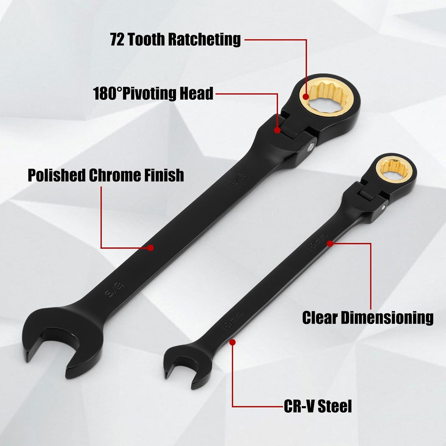 EMENTOL 26 Pieces Flex-Head Ratcheting Wrench Set, Heavy-Duty Combination Wrenches, Metric 6-22mm & SAE 1/4-7/8", 72 Teeth, CR-V Steel, with Organizer Box