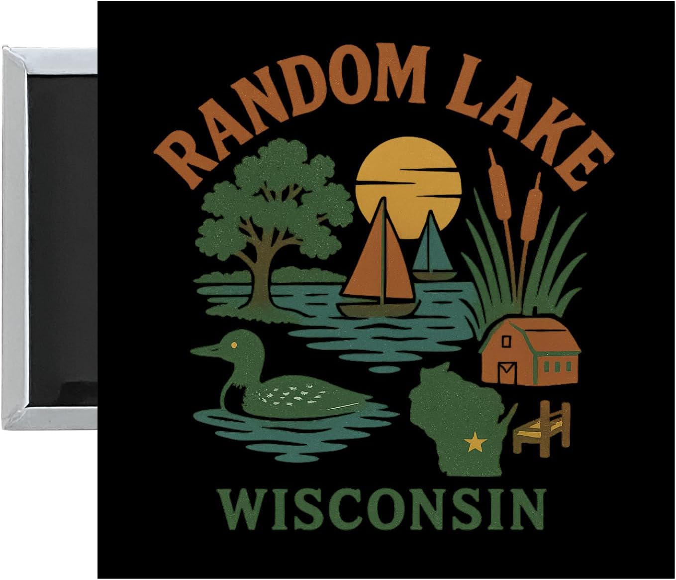 Random Lake Wisconsin Keepsakes Souvenir 2.5 x 2.5-Inch Fridge Magnet (Single)