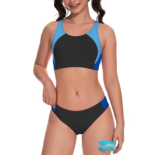 Beautikini Conjunto de biquíni esportivo menstrual à prova de vazamento de duas peças para meninas adolescentes