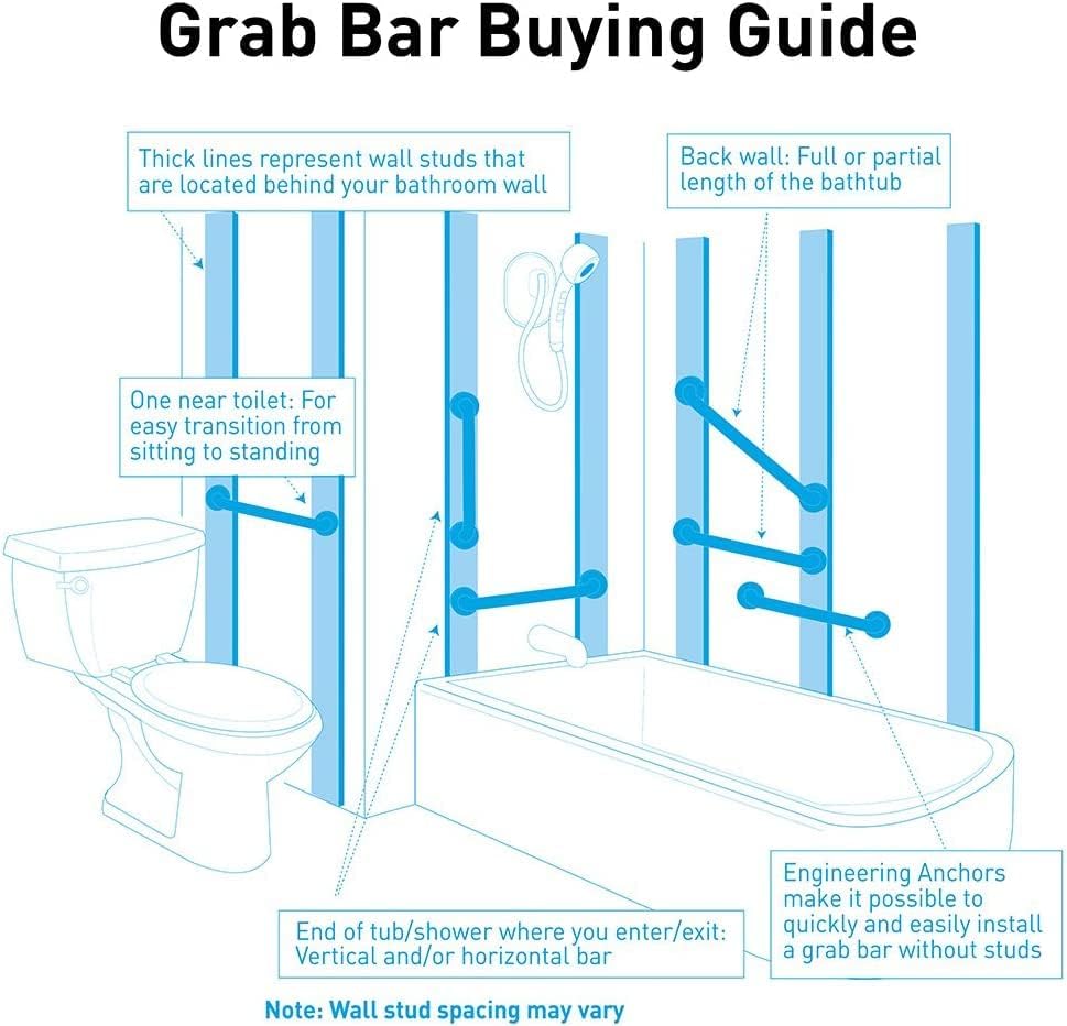 Miniatura 5 de Barra de agarre de 9 pulgadas para seguridad de ducha de hotel, motel, hogar, reposabrazos de construcción resistente, barandilla de bañera de baño,