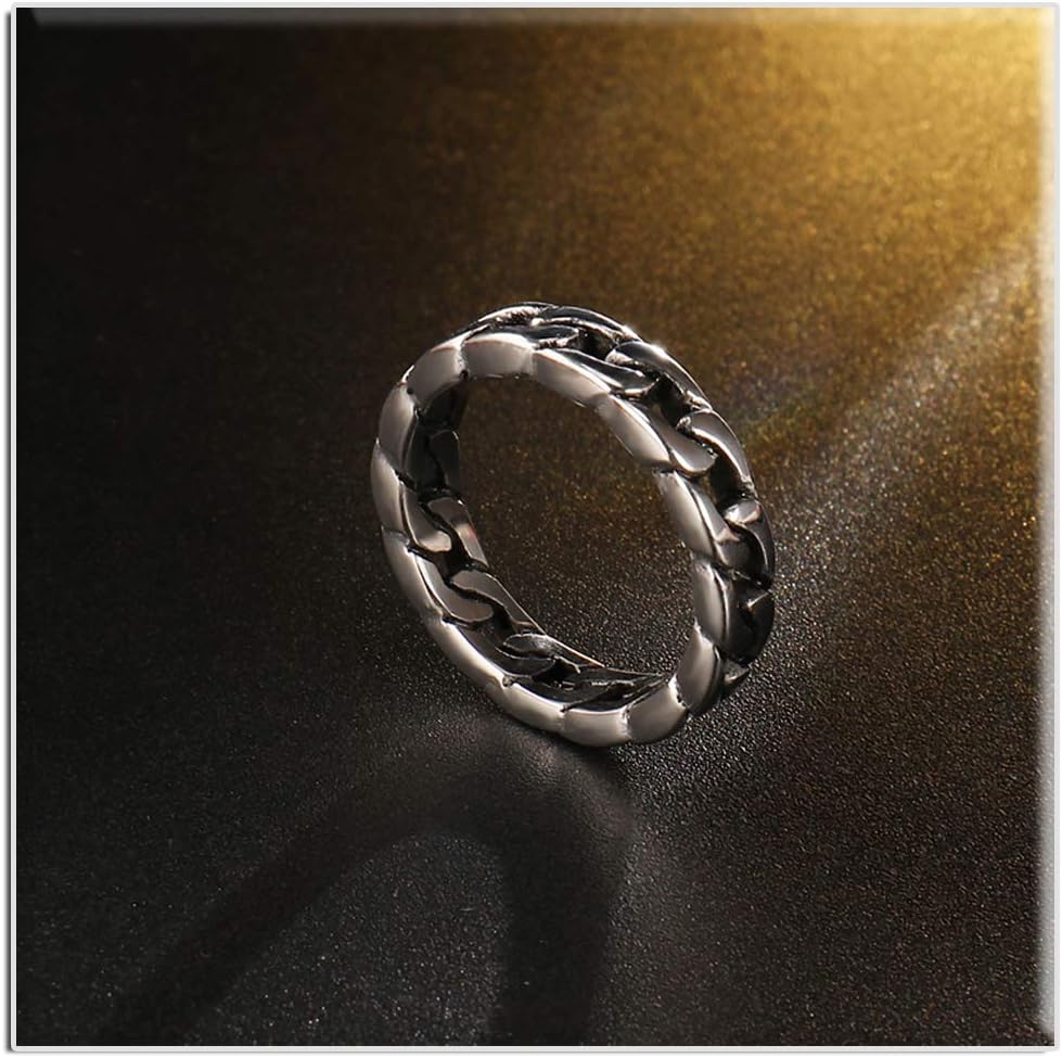 Xusamss Hip Hop Stainless Steel Cuban Chain Band Ring - Image 3