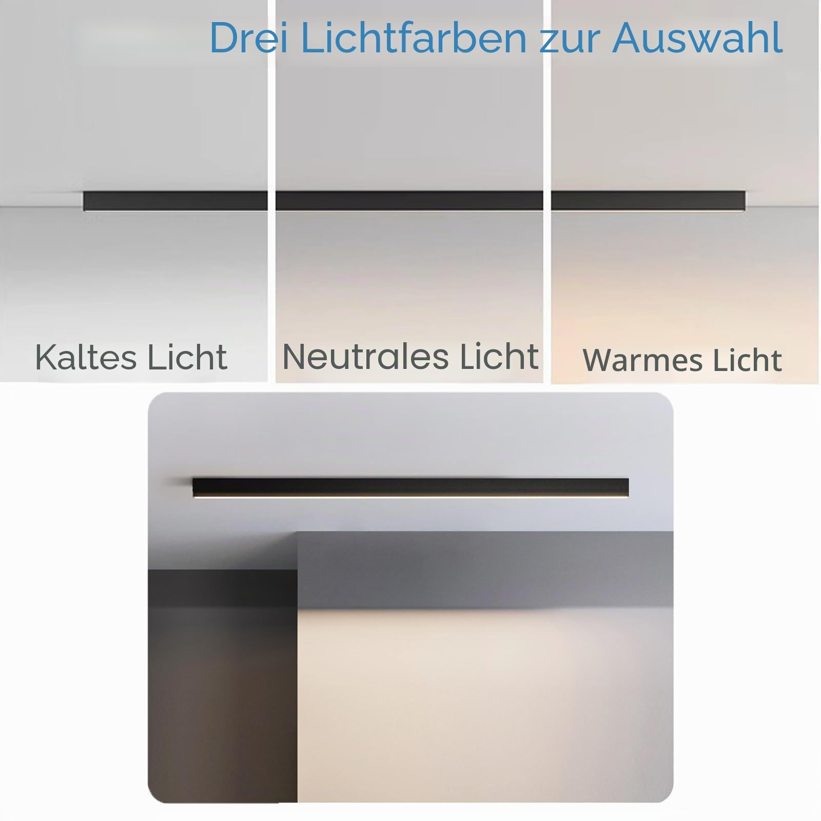 LED Moderne Deckenleuchte Deckenlampe Aluminium Lange Lichtleiste Deckenbeleuchtung Büro Deckenbeleuchtung für Küche Wohnzimmer Schlafzimmer Esszimmer Balkon Flur (Newtrales Licht,120CM)