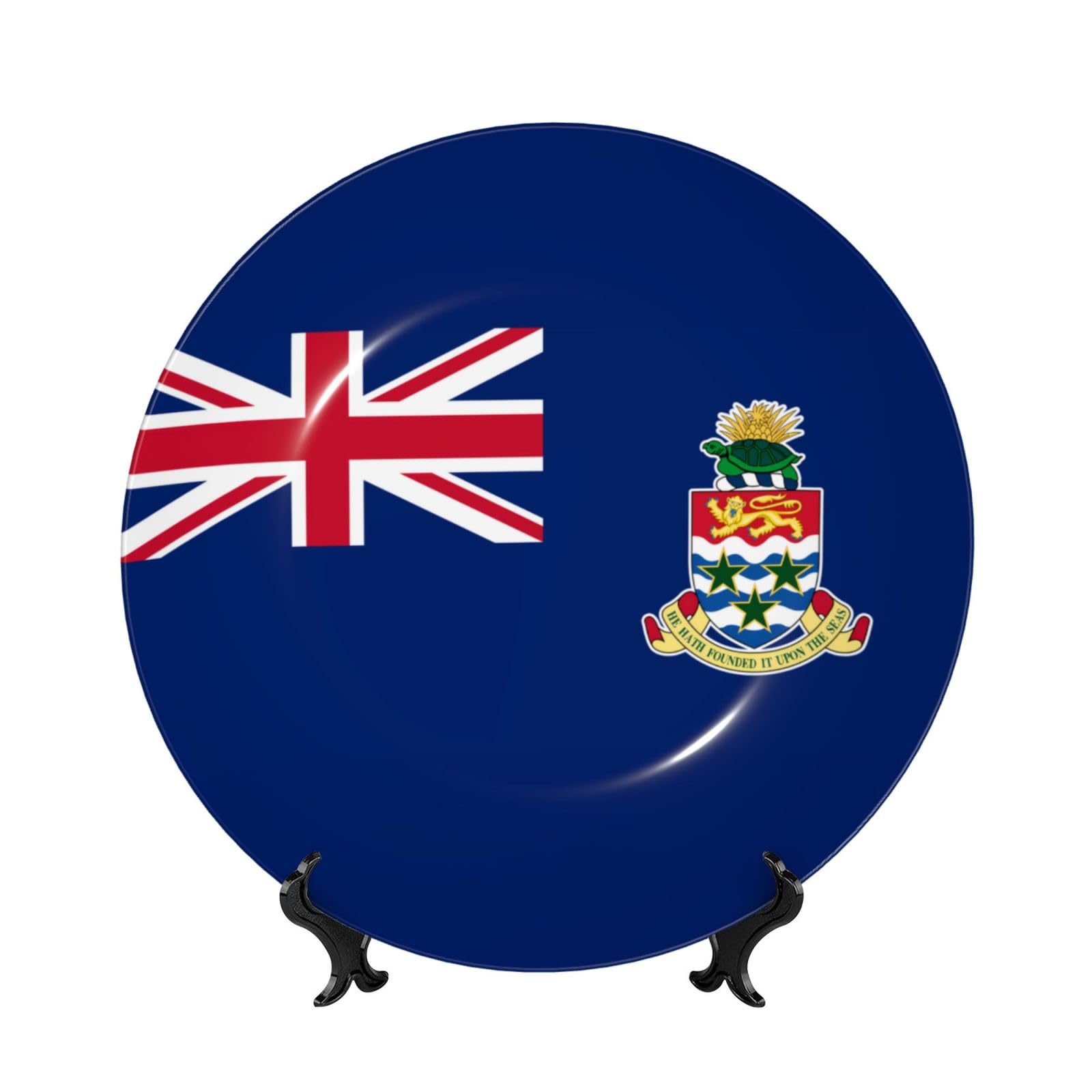SXZVVBN Flag of the Cayman Islands Bone China Decorative Plate Art with Stand Removable Adhesive Hanging for Home Office 7in