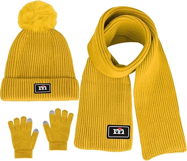 3-10 Years Old Boys Girls Winter Knit Hat Scarf Gloves Set,Fleece Lined Kids Hat Scarf Gloves Set