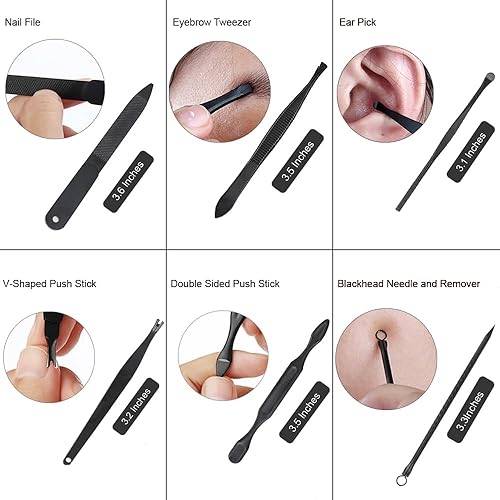 Miniatura 5 de ZIZZON Mini juego de manicura de viaje Juego de cortaúñas 10 en 1 de acero inoxidable Pedicura Cuidado Kit de aseo con estuche (negroamarillo)