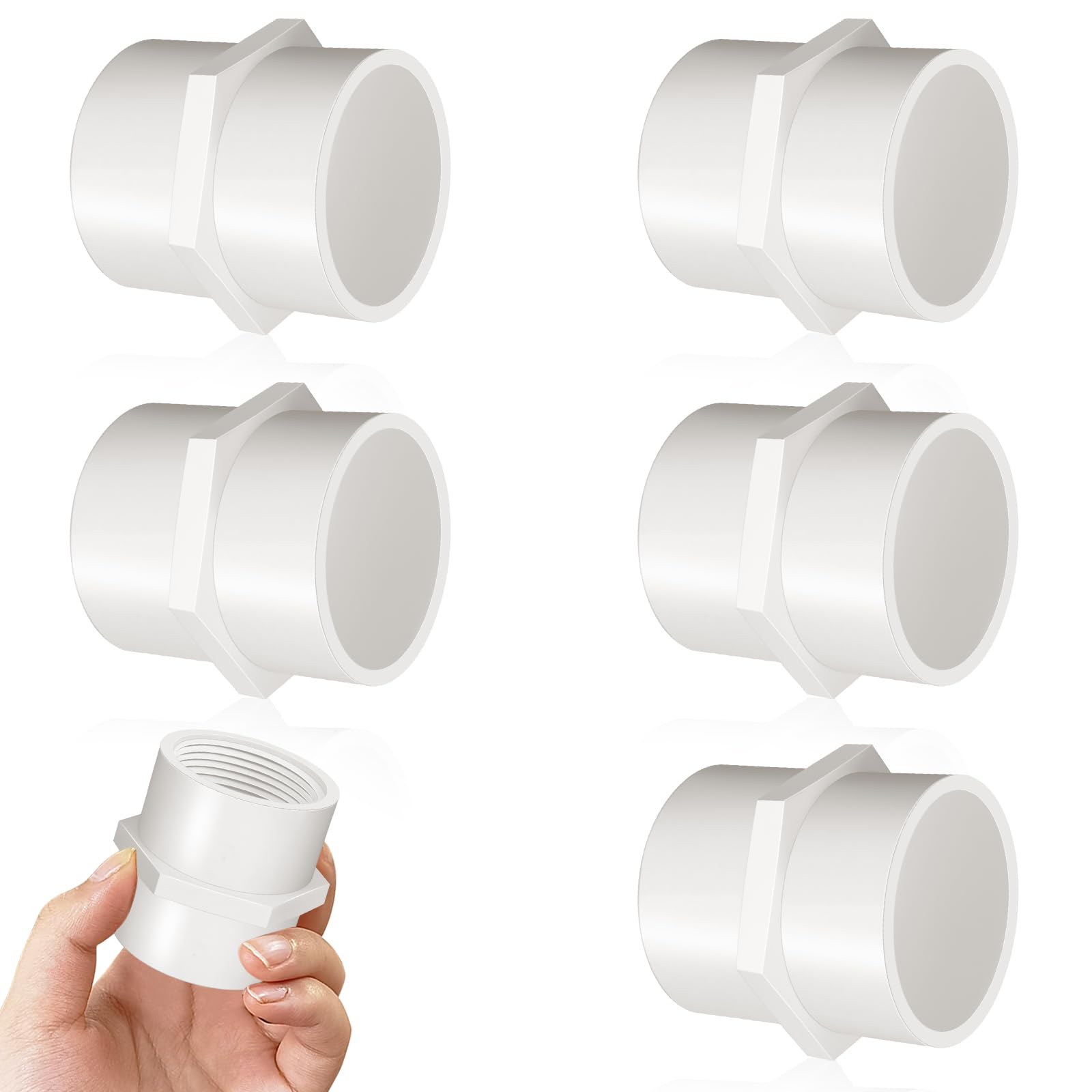 Photo 1 of ***STOCK PHOTO FOR REFERENCE ONLY***Boltigen 5Pcs White PVC Pipe Fittings, 1-1/2inch NPT Female Thread Pipe Fitting Adapter Connector, PVC Female Threaded Pipe Coupling, Socket x NPT Female, Sch40