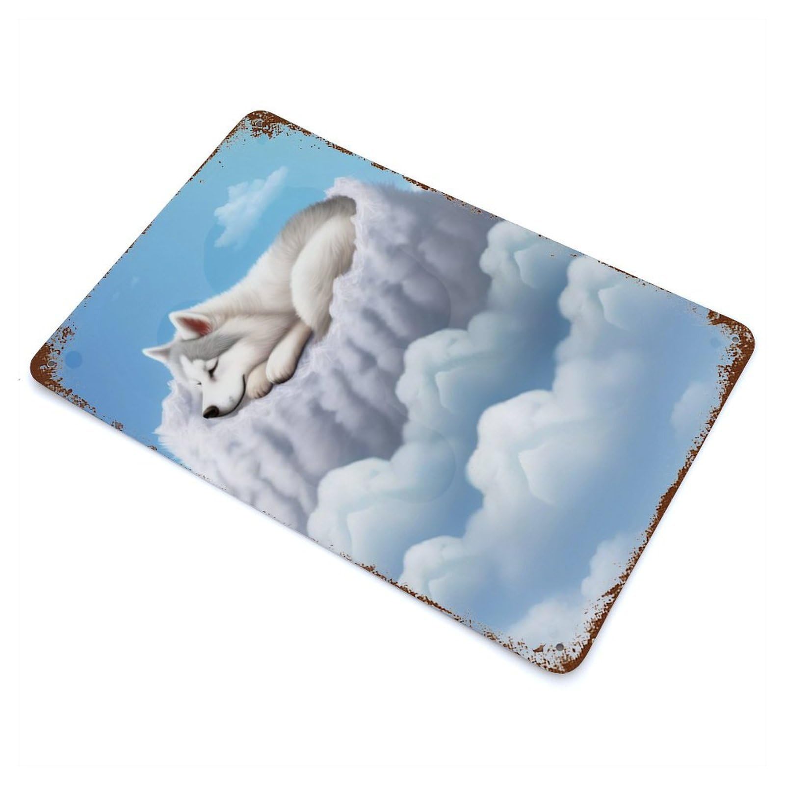 Rust Effect Husky Puppy Dreaming Weathered Tin Sign 11.8"x7.9", Retro Wall Decor for Garage, Bar And Workshop Decor