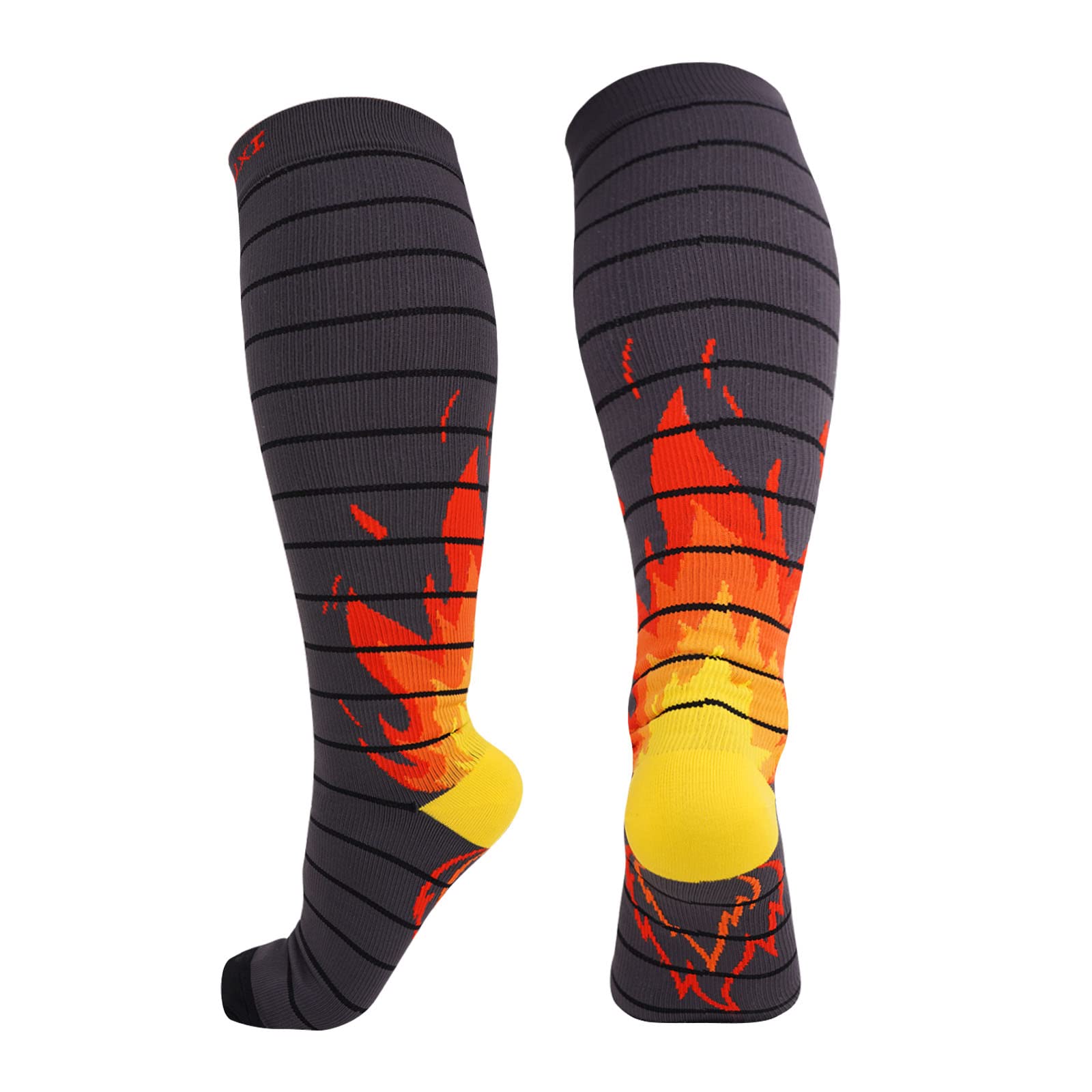 Plus Size Compression Socks Wide Calf 20-30 mmHg Knee High Circulation for Women&Men 2XL 3XL 4XL 5XL - Gray-flame 2X-Large