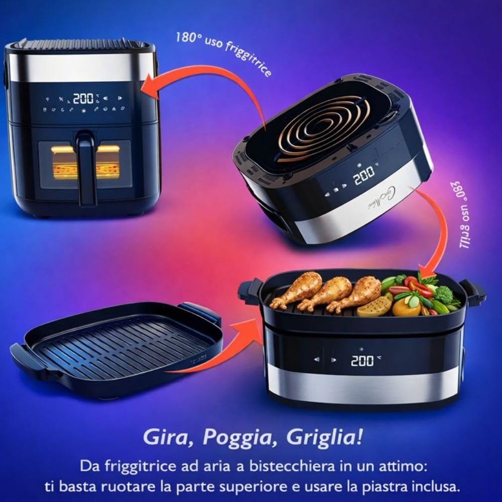 Friggitrice ad Aria & Bistecchiera 2 in 1 – 8 Litri