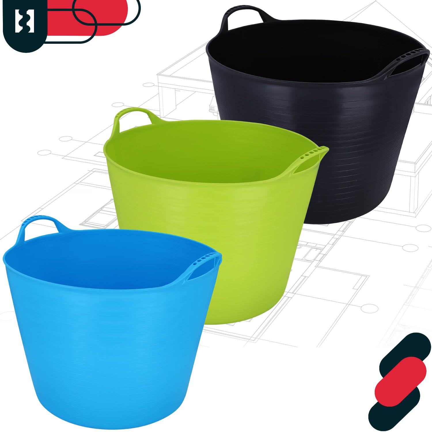 KOTARBAU® Elastischer Gummitrog Schwarz mit Tragegriffen Universal Flexibler Gartenkorb 42L