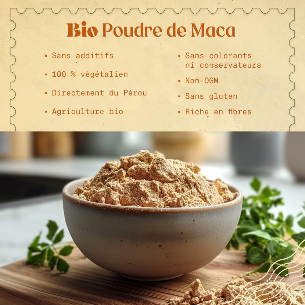 NaturaleBio Maca Bio en Poudre 1kg. Organic Peruvian Yellow Maca Root Powder. Gélatinisée, Naturelle et Pure. Produite au Pérou à partir de Racines Biologiques