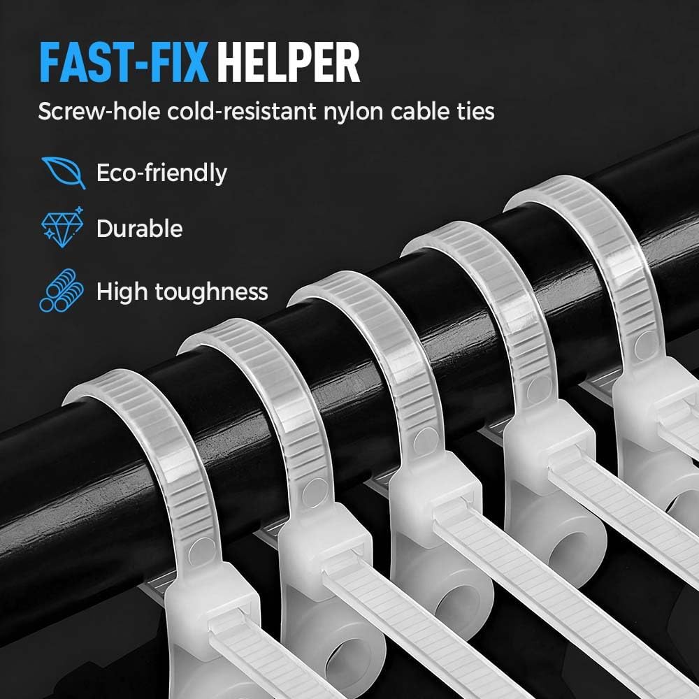 Self-locking Cable Tie with Screw Hole, Heavy Duty Mountable Head Zip Ties for Wire Management, Nylon Electrical Cable Ties, Multipurpose Fastening Straps (100PC Black)