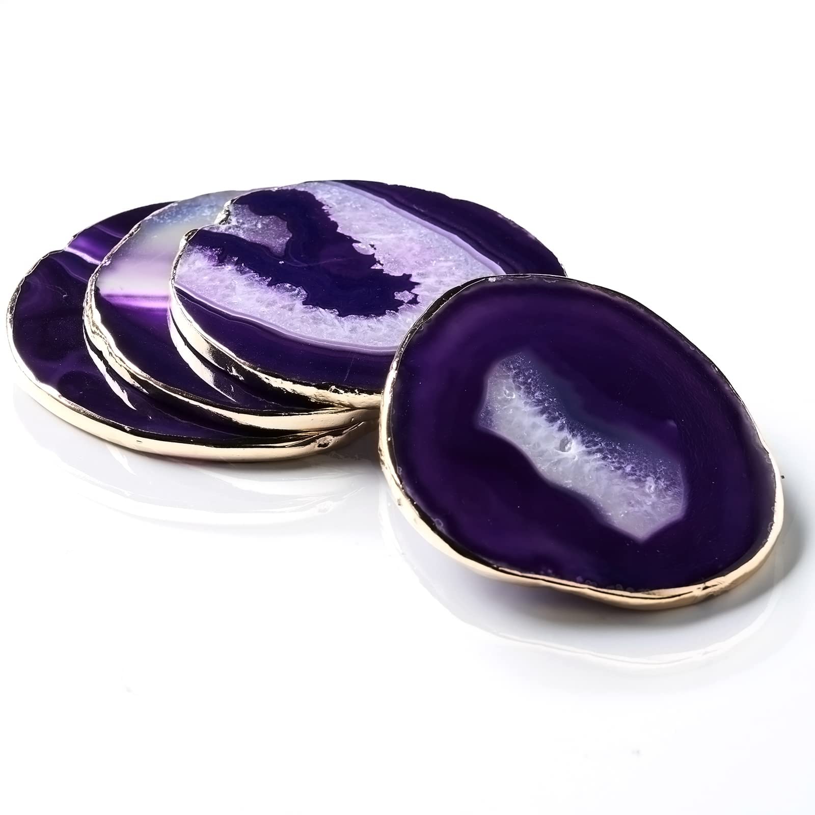 4 sottobicchieri in agata geode per bevande, pietre naturali viola, fette di agata, sottobicchieri, decorazione per la casa per tavolino da caffè