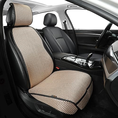 Auto Newer Car Seat Cover,Breathable Front Car Seat Cushion,Comfortable Car Seat Protector,Anti-Slip and Full Wrap Driver Car Seat Protector with Storage Pocket,Universal All Seasons(Beige,1PCS)