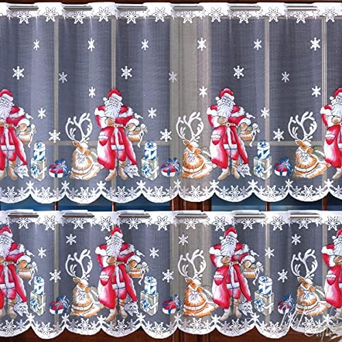 MforStyle Christmas Xmas Cafe Net Curtain Santa - READY TO HANG - HEMMED - Window decor - Width SOLD BY THE METRES (Drop 19.5" (50cm))