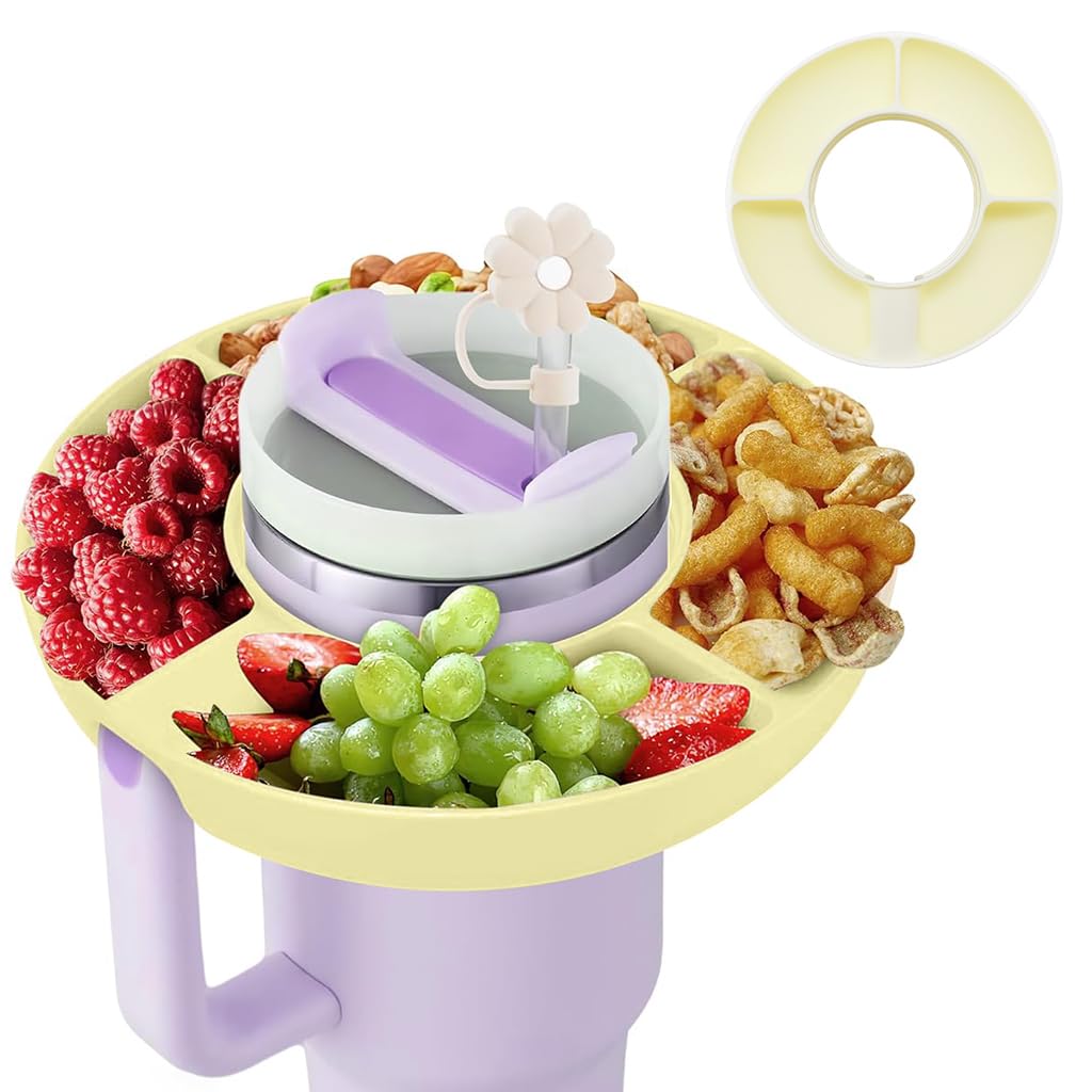 Supvox® 4-Grid Snack Tray for Stanley Cup (40oz) Snack Bowl BPA Food Grade Silicone Snack Container French Fries Fruit Foot Tray for Stanley Cup (Stanley Cup Not Include)