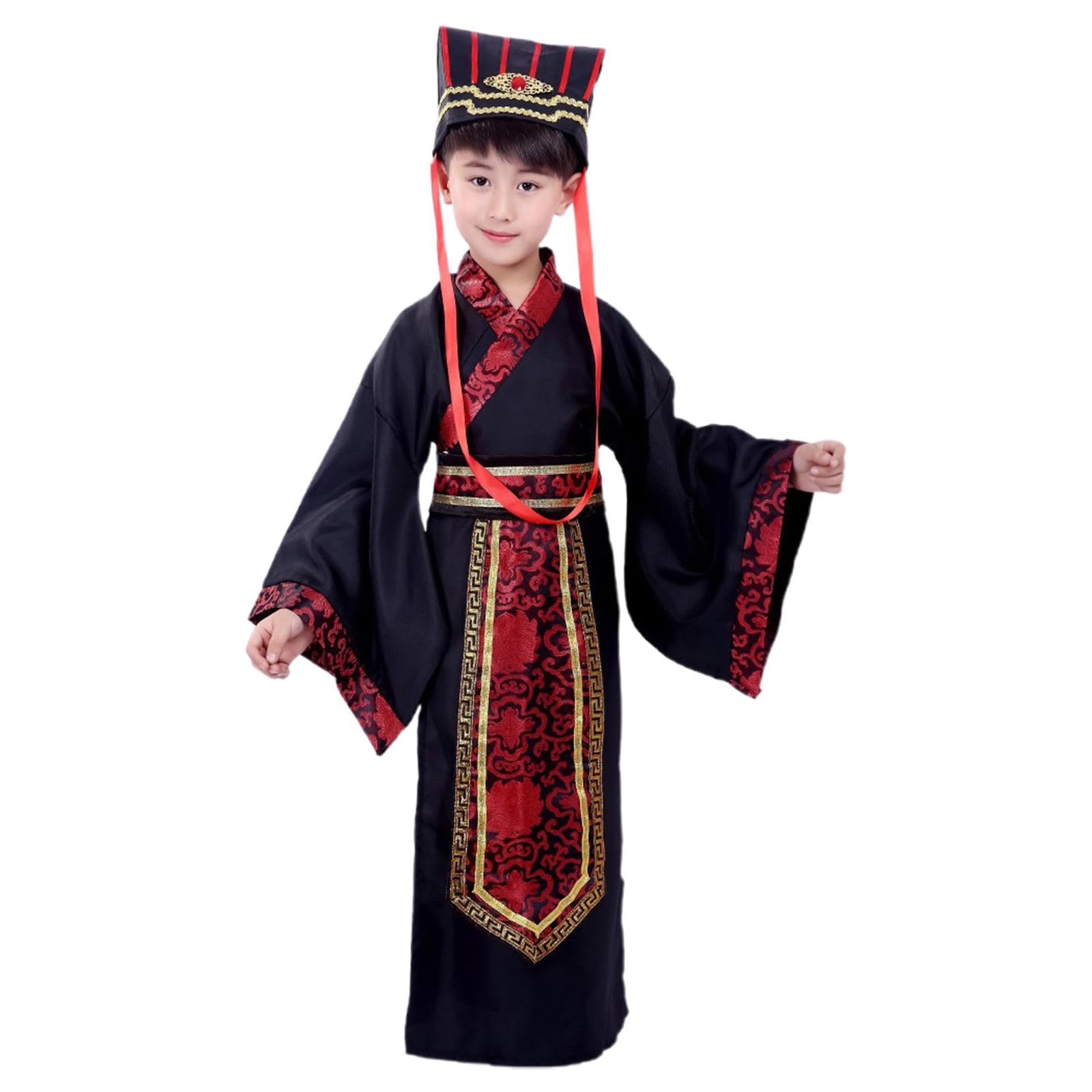 Kids Traditional Chinese Outfit for Boys - 3Pcs Ancient Dynasty Inspired Costume Garb Belt And Hat, Ideal for Cultural Performances, Festivals and Role Play — image 1