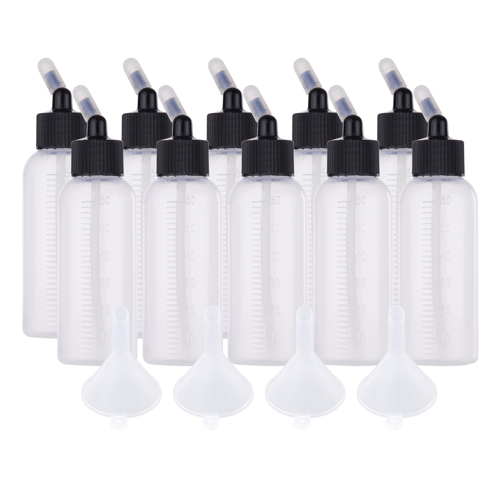 Bouteilles de Peinture pour Aérographe Capacité de 65 Ml Pots en Plastique Transparent Scellés pour Badger Paasche - Paquet 10 Accessoires D'entonnoir Artistes et Amateurs (Bouteille de