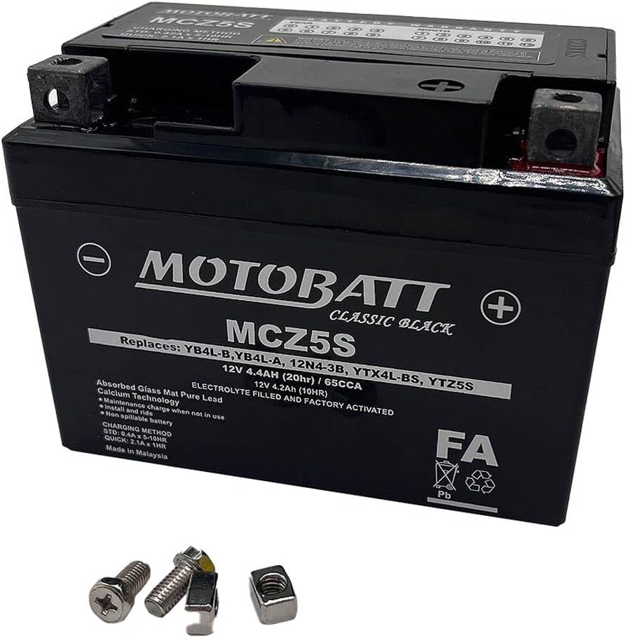 Motobatt MCZ5S Classic AGM FA Battery for 12V Motorcycles, ATVs & Powersport Vehicles - Absorbed Glass Mat Technology Replaces YTZ5S