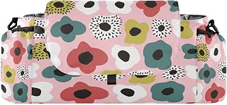 CUPADA Colorful Flowers Universal Stroller Organizer with Cup Holders, Large Capacity Watercolor Spring Summer Baby Stroller Organizer Bag Adjustable Strap Fit Most All Strollers