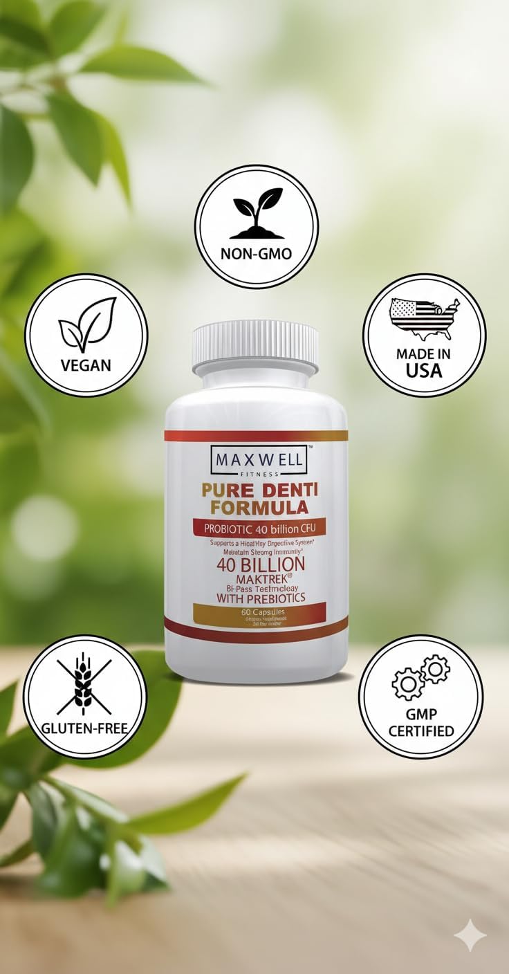 Pure Denti Pro Formula, Probiotic 40 Billion CFU with Prebiotics, Dental Health, Bad Breathe Solution, 60 Capsules, 30 Day Supply (1)