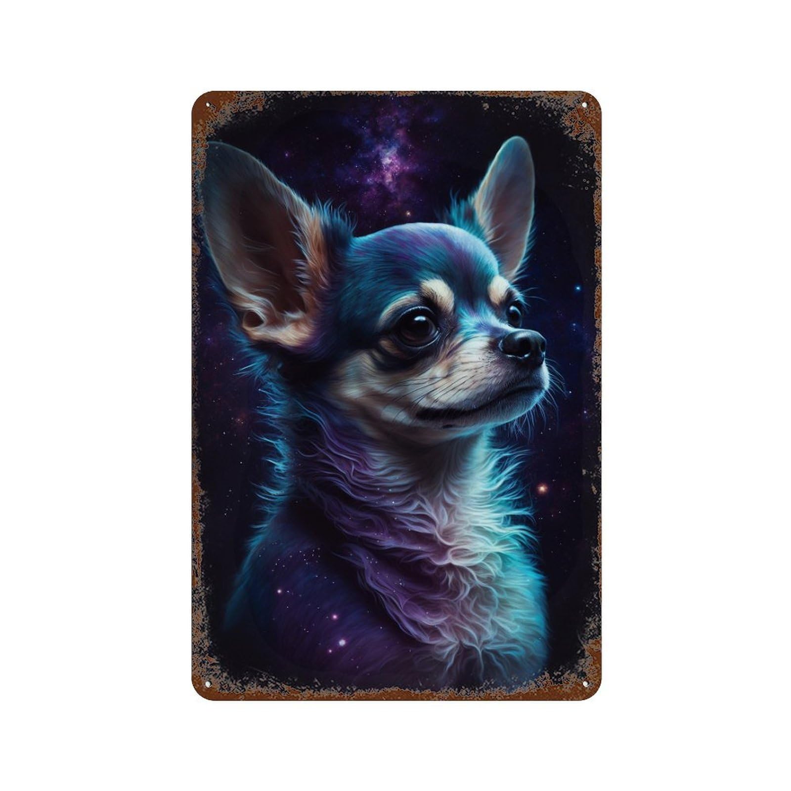 Galactic Chihuahua Portrait -2 Rust Effect Tin Sign 11.8"x7.9", Farmhouse Wall Decor for Living Room, Hallway And Home Decor