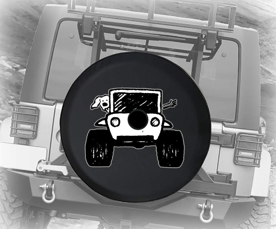 Driving with The Dog 4x4 Off Road Vehicle for Rough Terrain Adventure Animal Lovers JL Spare Tire Cover with Backup Camera Hole Black Size 32 Inch