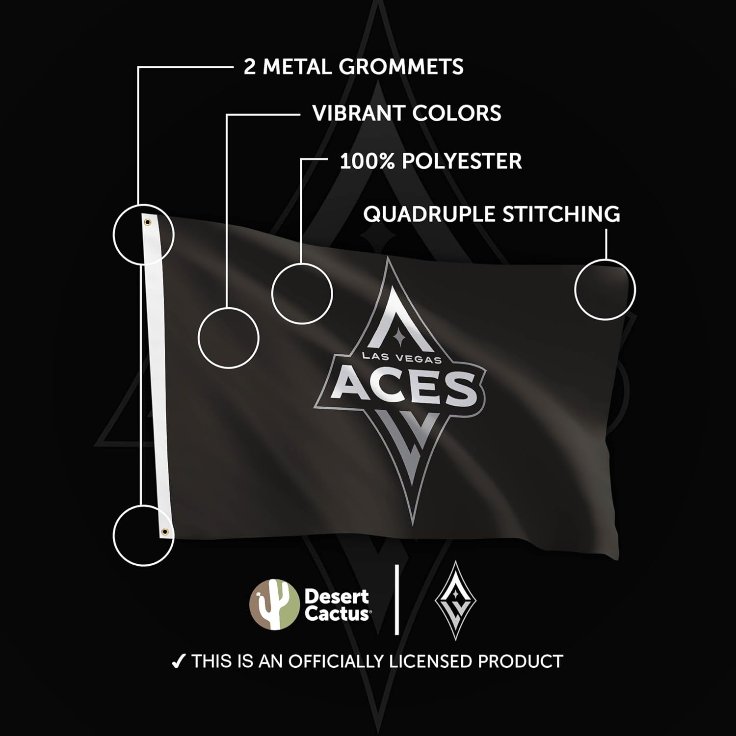 Desert Cactus Las Vegas Aces Flag Team WNBA 100% Polyester Indoor Outdoor 3x5 feet Flag (Design D) - Image 4