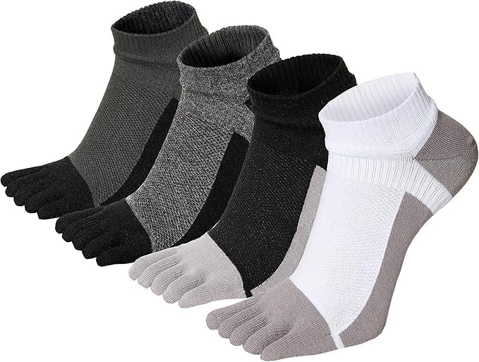 4 Pair Toe Socks for Men Women Ankle Cotton Five Fingers Socks Low Cut Athletic Running Socks (Black Grey White)-image-11