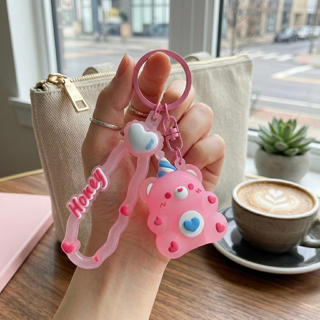 Cute Bear Keychain for Bags, Cartoon Keyrings Teddy Bear Keychain for Girls Boys, Cute Silicon Keychains Accessories Keyring Key Purse Backpack Car Charms for Kids Birthday Gifts-image-49