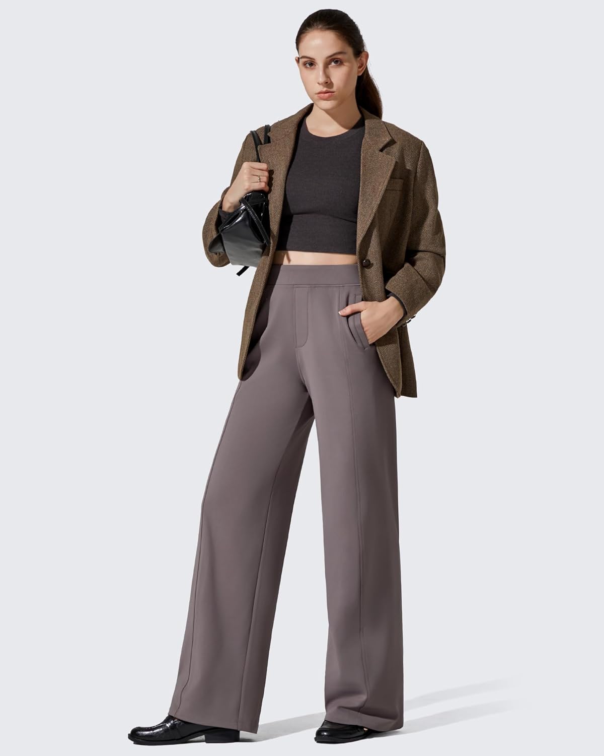 G4Free Wide Leg Pants for Women High Waisted Elastic Yoga Sweatpants with Pockets Stretch Loose Casual Thermal Trousers (Taupe,L,29") - Image 4