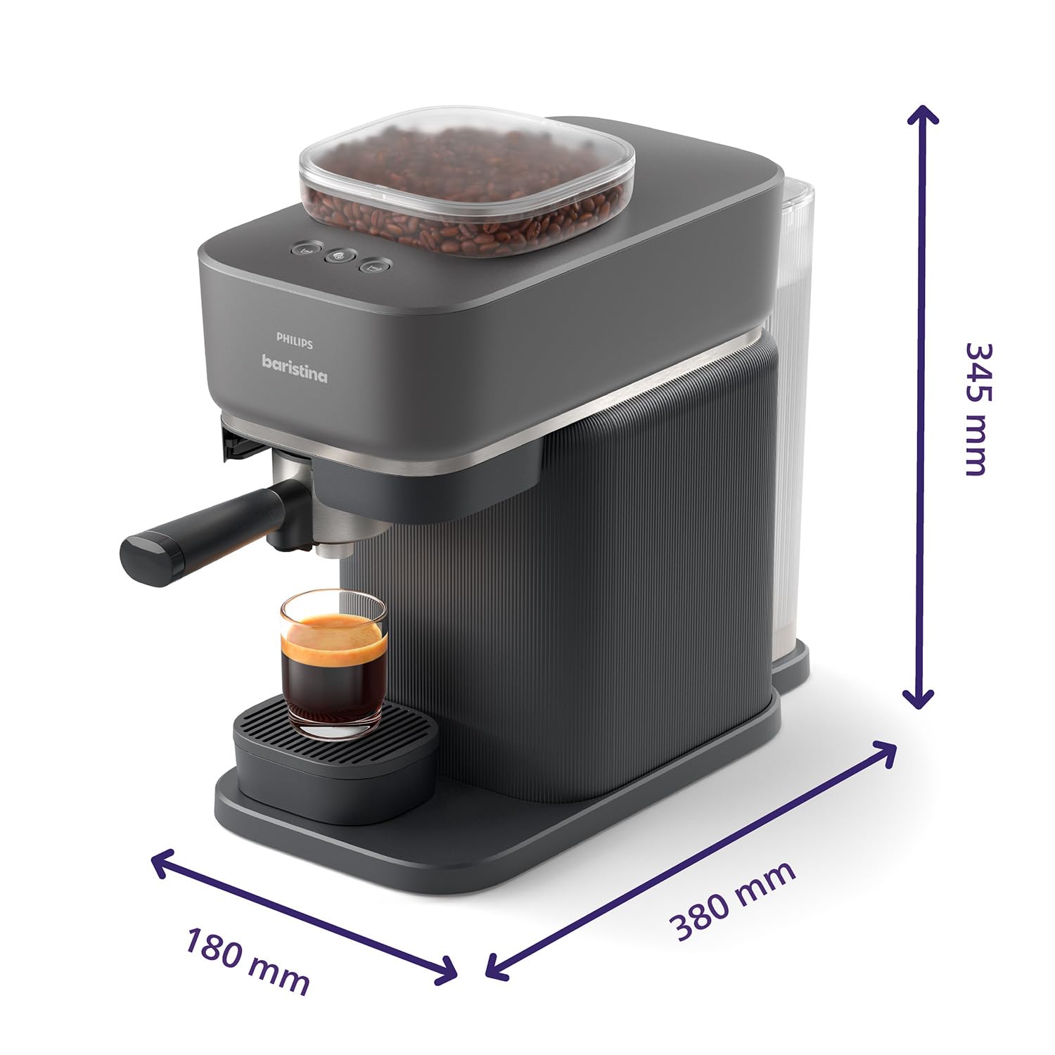 Philips Baristina Espressomaschine BAR300/60, 16-bar-Pumpendruck, automatisches Mahlwerk, kompakt, Schwarzgrau