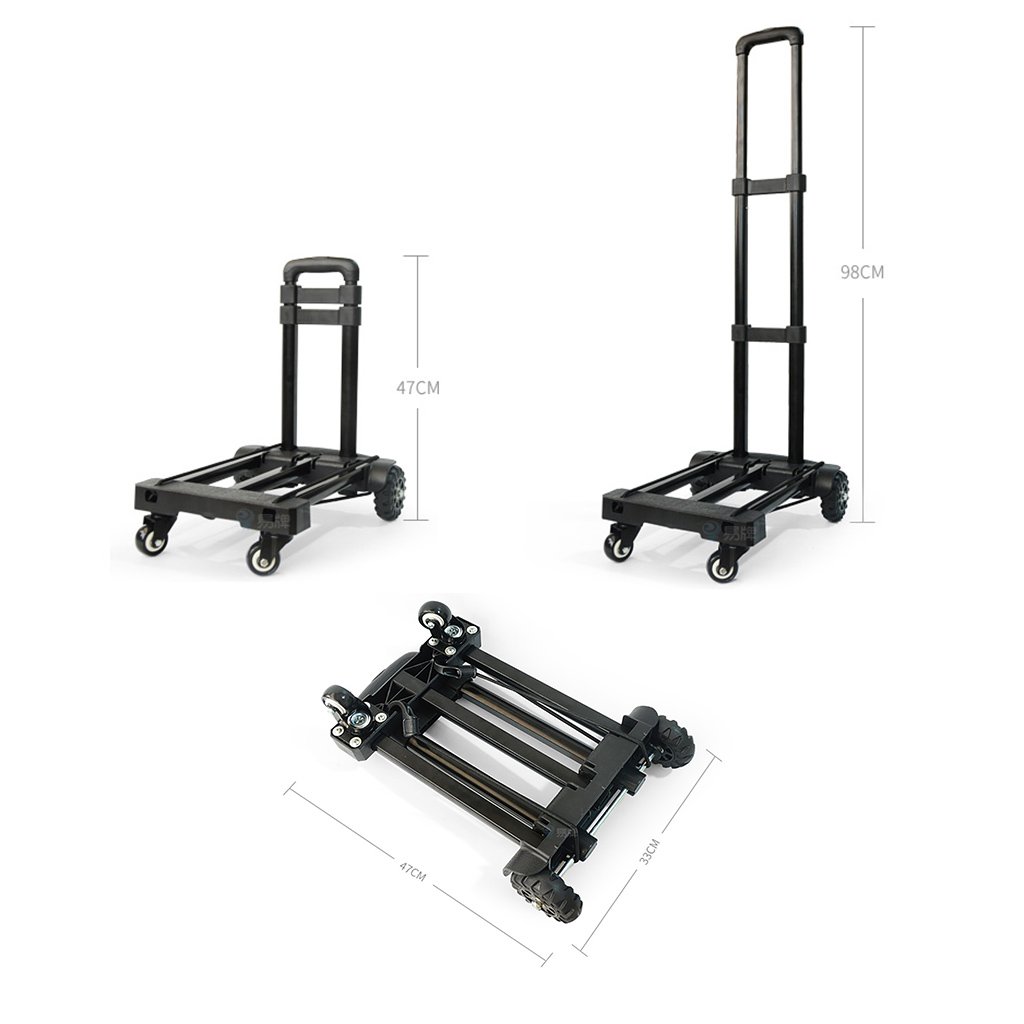 Carrello universale Carrello a mano Carrello per uso domestico Pieghevole portatile Quattro tondi Carrello per bagagli Vassoio di ferro Con borsa Capacità di 55 Kg Supermercato Shopping Trasloco