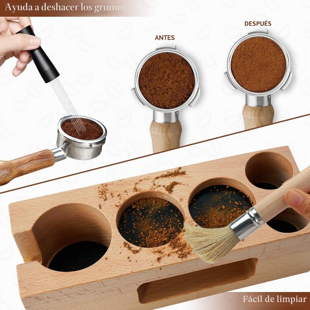 Y-Step 51mm Espresso Tamper Set con Tamper Estación, 5 en 1 Café Accesorios, con Distribuidor de Café Espresso, Agitador de Espresso, Estación de Apisonado, Cepillo de Limpieza de Café