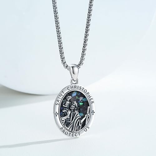 Vista 349 de Collar con colgante de plata de ley 925 con medalla de San Patrón, joyería religiosa para hombres y mujeres, con cadena de acero inoxidable 316L