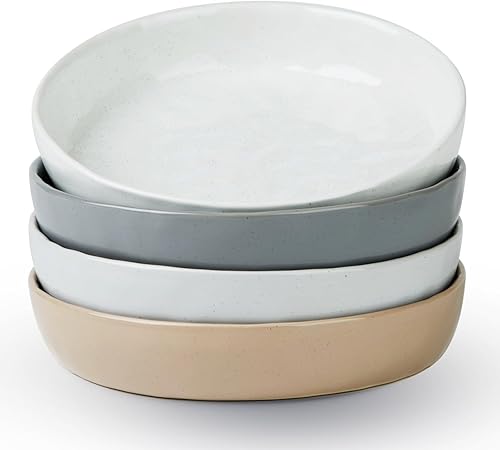 famiware Mars - Juego de 4 cuencos para pasta, cuencos de ensalada de 8.5 pulgadas, gran capacidad, juegos de cuencos con moteado marrón, perfecto