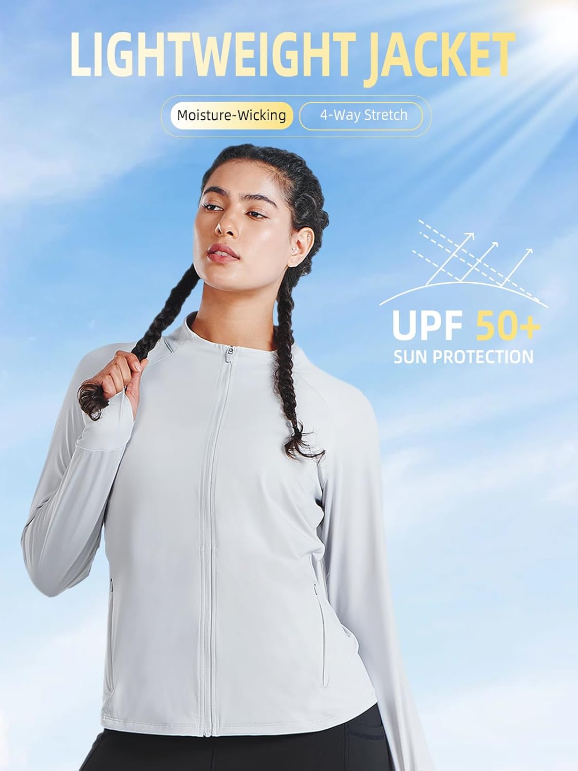 ALLZERO Women's UPF 50+ Sun Protection Jacket - Zip Up Athletic Jacket with Mesh Back Stretchy Gym & Running Jacket - Image 6
