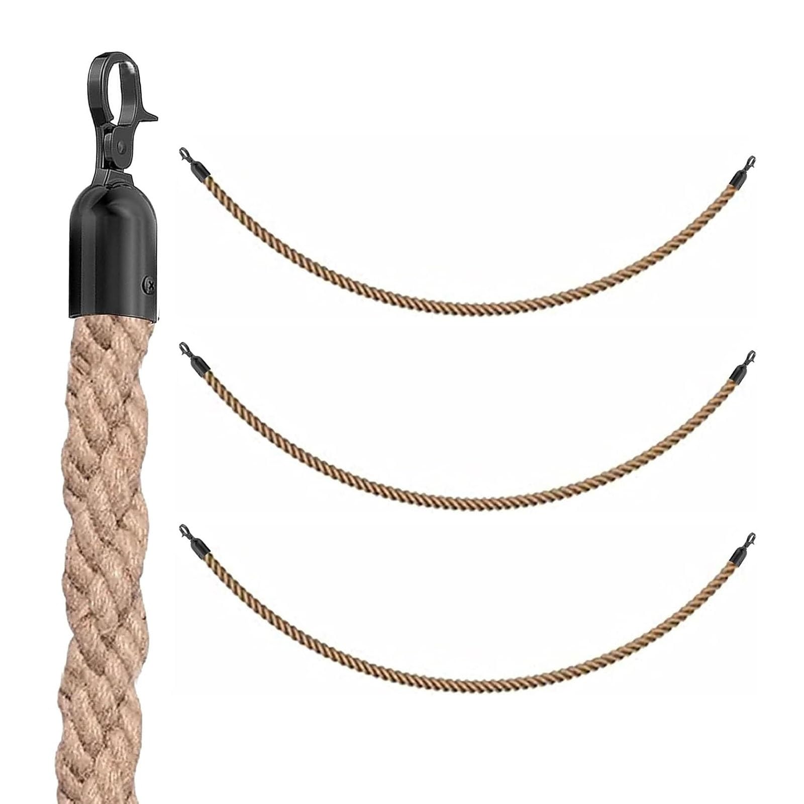 Ghkryd 3 Pack Barrier Rope, Black Hook Braided Hemp Rope, Stanchion For Queue Divider, Stand(,4Ft(1.2M/47 In))