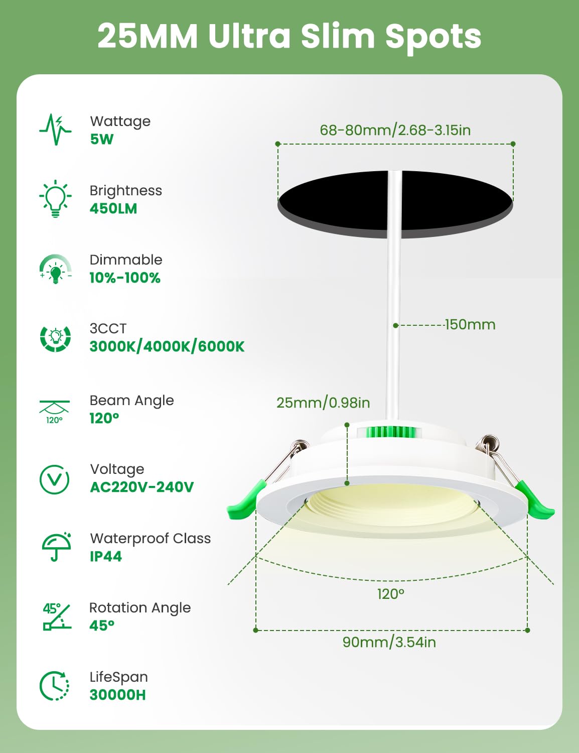 12er LED Einbaustrahler 230V Dimmbar, 5W Flach LED Spot Warmweiß Neutralweiß Kaltweiß 68mm Lochmaß, IP44 Schwenkbar Spots Deckenleuchte Einbauleuchten für Badezimmer Wohnzimmer Küche