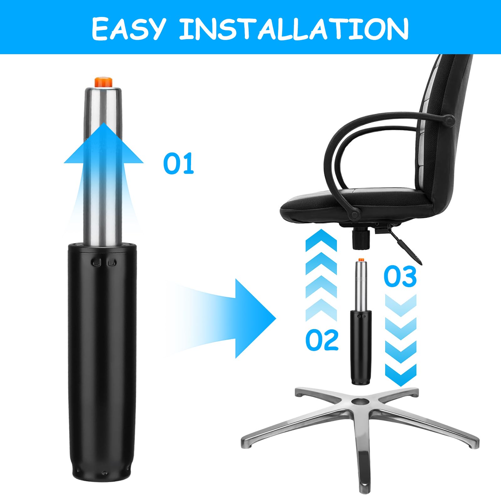 Molla A Gas Per Sedia Ufficio 450 Kg - Regolabile In Altezza (30-45 Cm) - Ricambio Universale Nero - 2