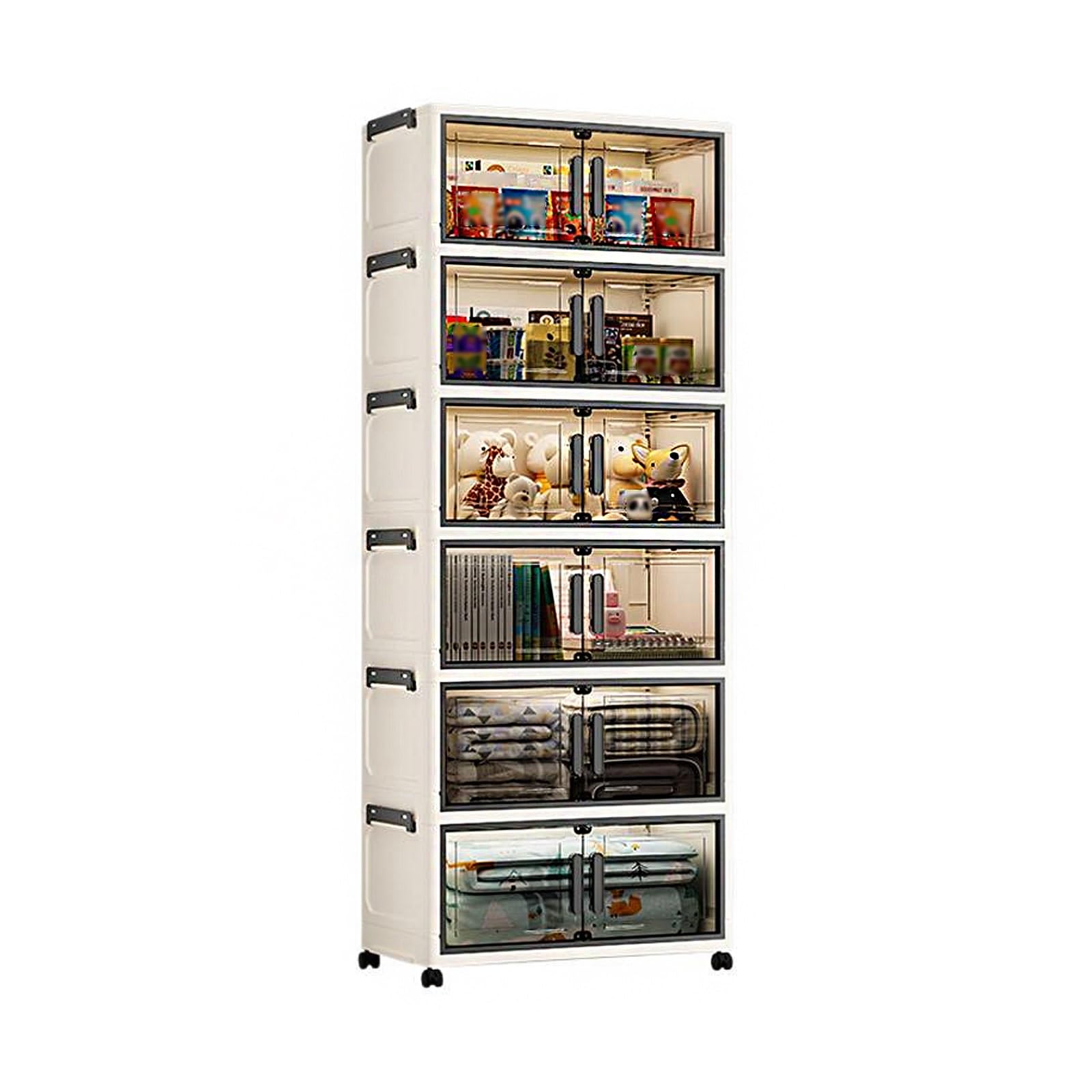 6 Ebenen Aufbewahrungsboxen Stapelbar Schrank mit Rädern Faltbar Aufbewahrungsschrank mit Deckel und Magnettür für Büro Küche Wohnzimmer(52 * 25 * 130cm)