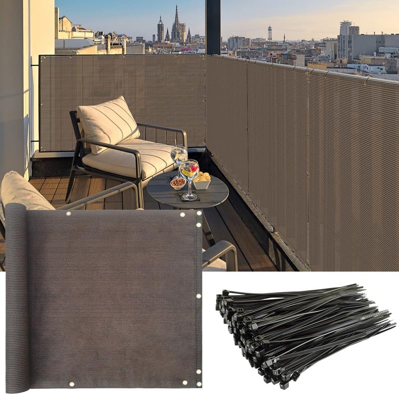 Coarbor 2.5'x12' Balcony Privacy Fence Screen Balcony Cover for Balcony Outdoor Porch Verandah Deck Terrace Patio Backyard Railing 160GSM Up to 90% Blockage Brown