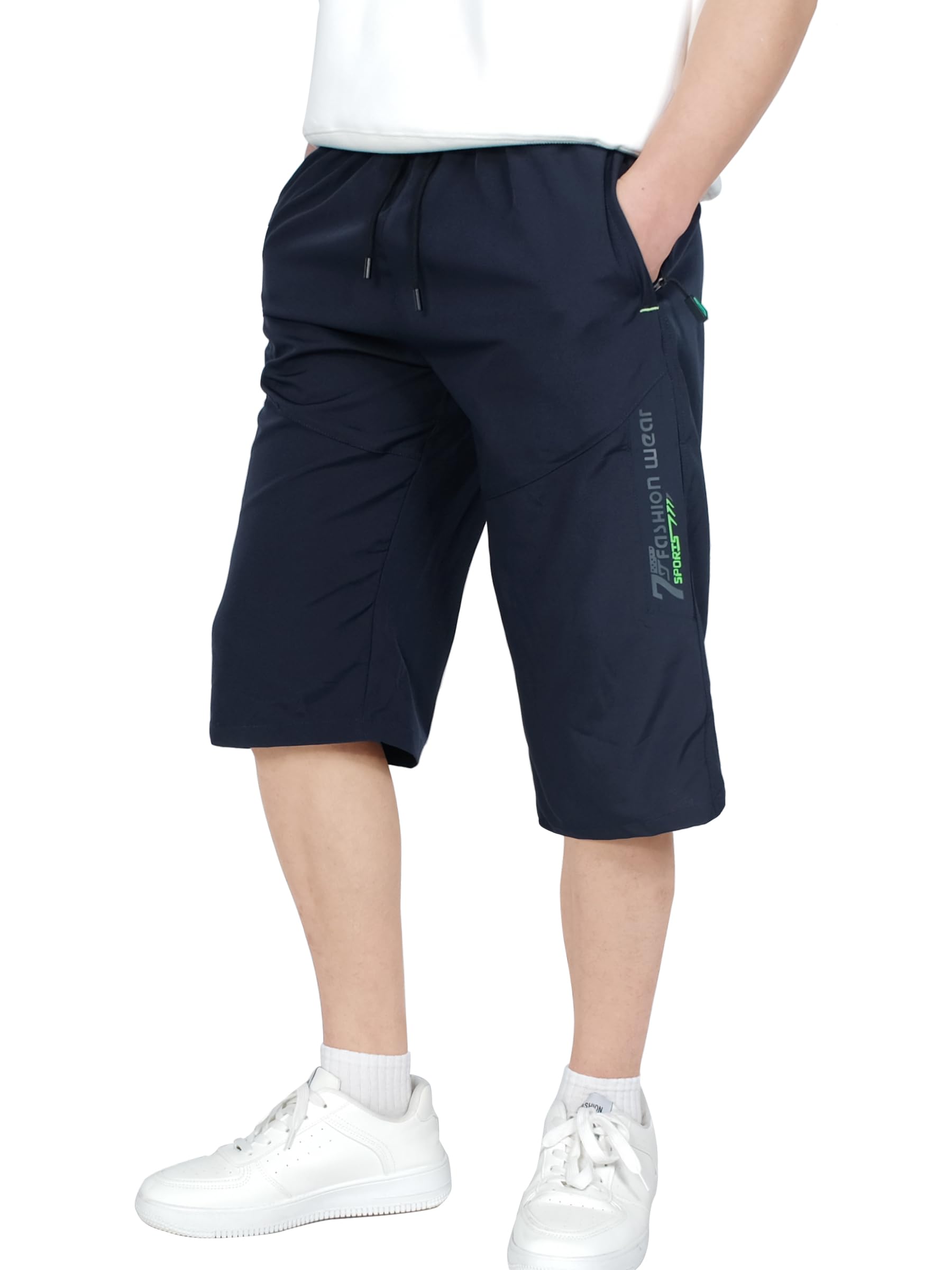 CAMLAKEE Shorts Garçon 3/4 Short Sport Enfant Pantalon Court Été avec Taille Élastique